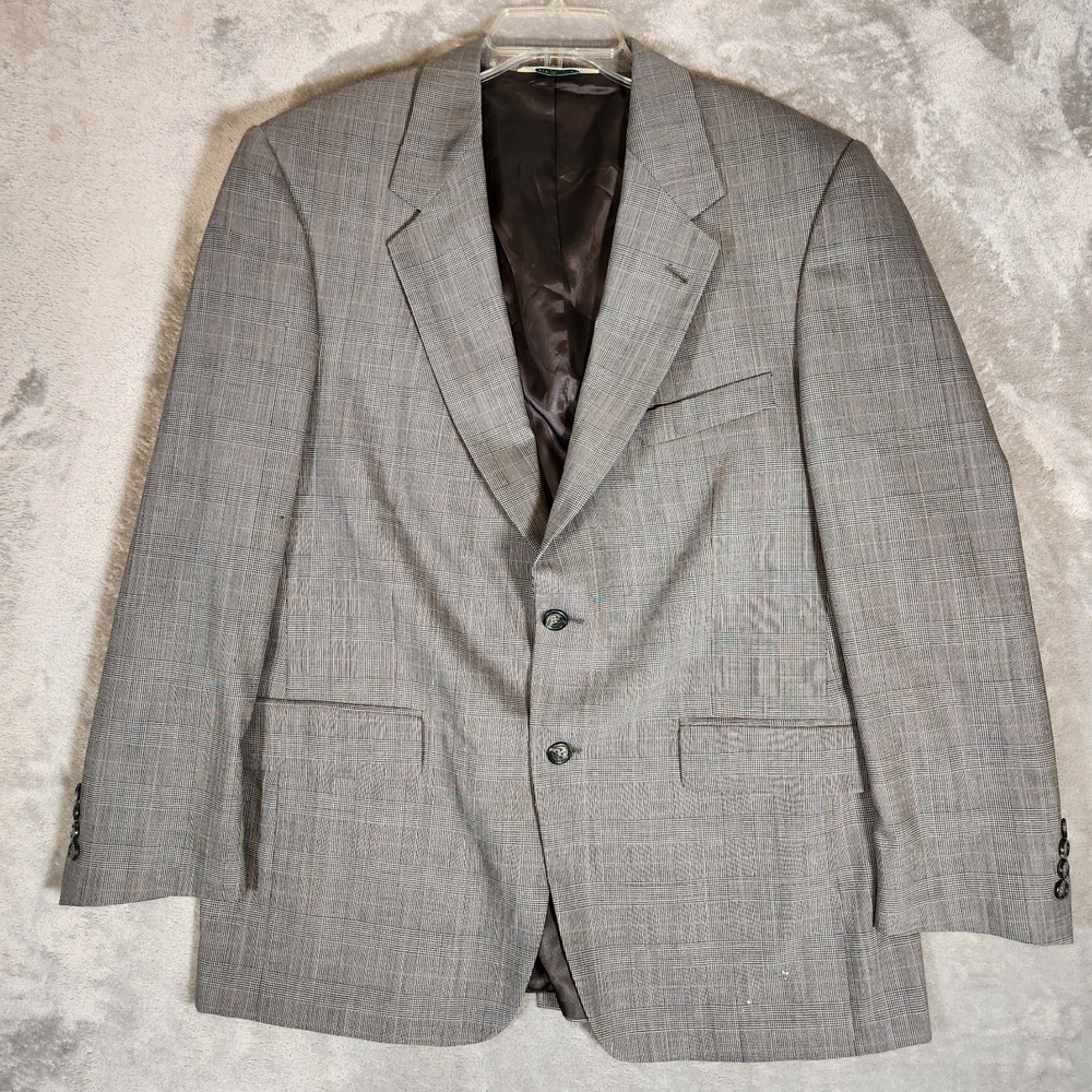 Vintage Evan Picone Blazer Men's Size 43R Gray Houndstooth Sport Coat